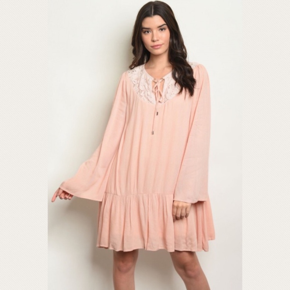 Small Peach Long Sleeve Tunic Dress